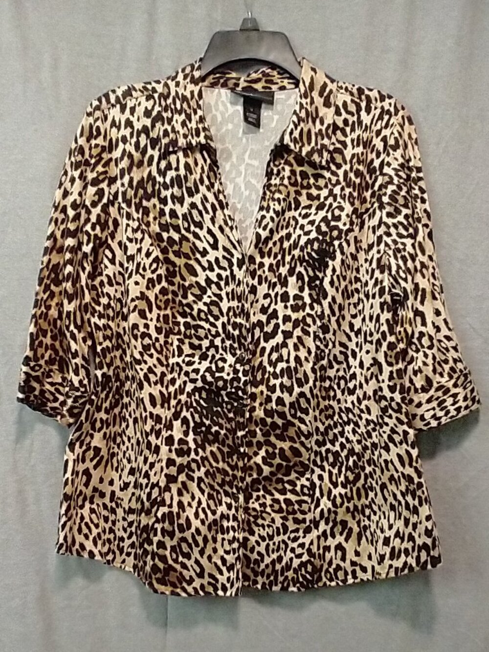 Leopard blouse Button up Collared Office or Casual Flared Bottom Lane Bryant